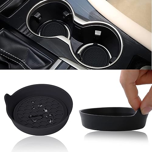 Miniatura 1 de Portavasos universal para automóvil, soporte antideslizante para interiores de automóviles, color negro puro, sólido, paquete de 2
