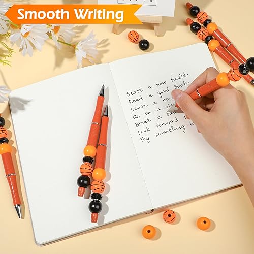 Miniatura 5 de NEWEST Juego de 12 bolígrafos deportivos con cuentas, kit de fabricación de bolígrafos de baloncesto de plástico, incluye 48 cuentas para