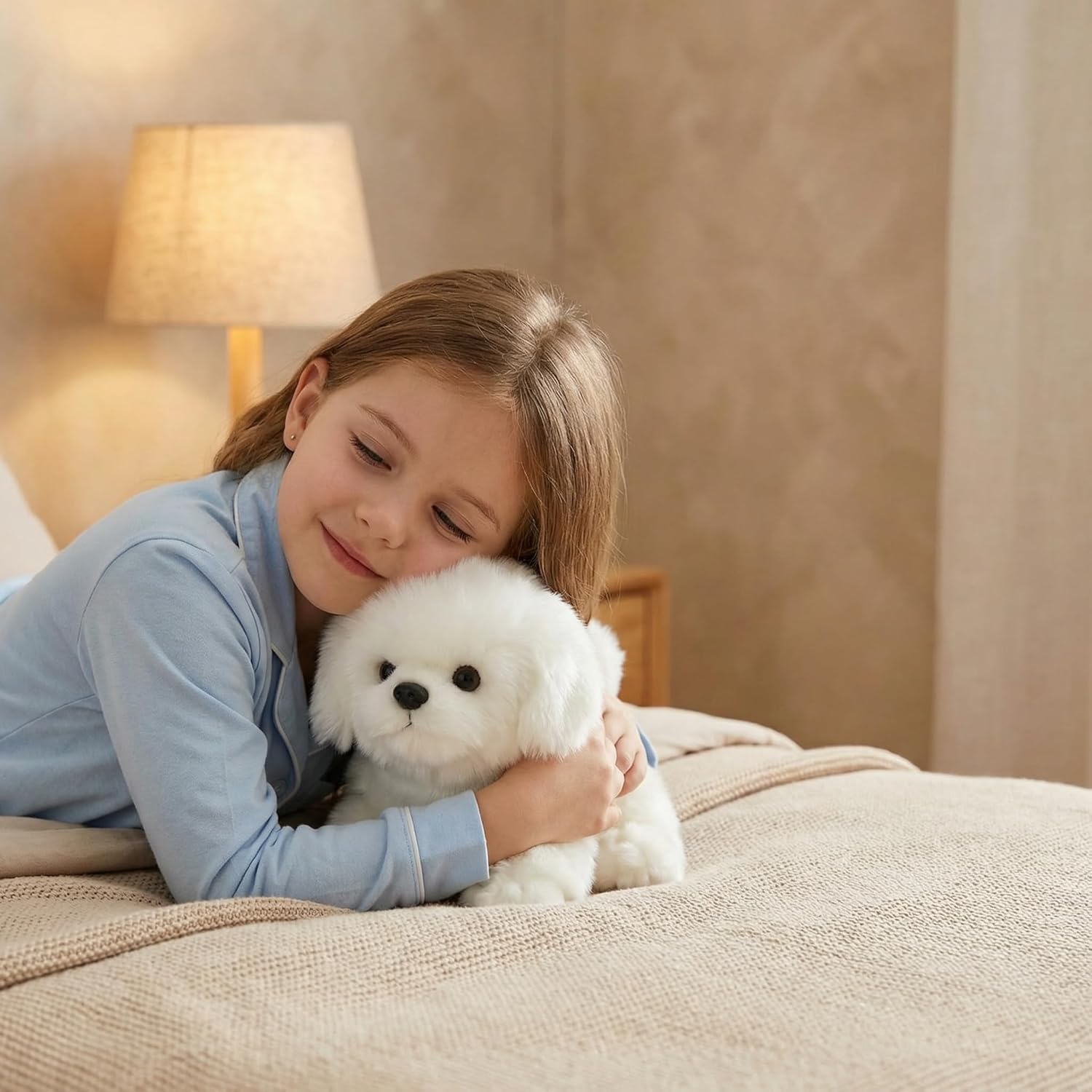 CU-MATE 12" Plush Maltese Dog Toys, Simulation-Realistic & Lifelike Soft Stuffed Animal Dog, Handmade Lying Stuffed Dog Toys, Present Gift for Boys and Girls
