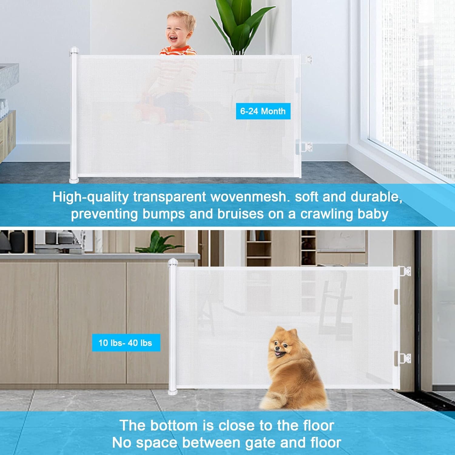 Cancelletto estensibile per scale, 0-150 cm Porta retrattile e cancelletto per bambini e animali domestici, barriera per bambini estensibile, adatto per Scale Interni Esterni Corrido (Bianco)