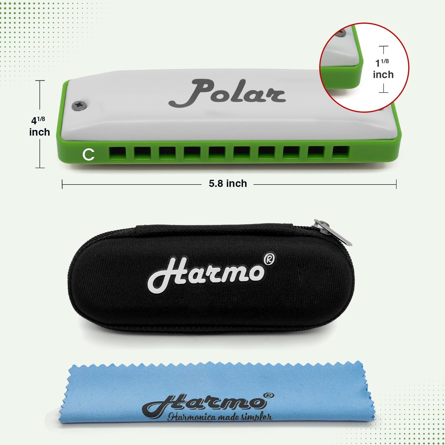 Harmo Polar Diatonic Melody Tuned Harmonica Key of C - Specially Tuned for Easy Melodies in Cross Harp, 2 Octaves Without Bends, Loud & Responsive with Smooth Edges - USA-Checked