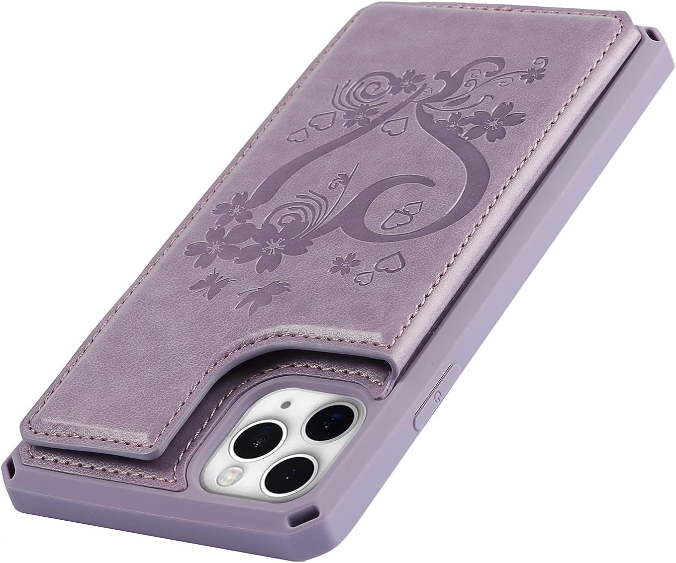 iCoverCase Compatible with iPhone 11 Pro Max Wallet Phone Case with Card Holder for Women, RFID Blocking Embossed PU Leather Wrist Strap Case for 11pro Max 6.5 Inch (Heart Purple) - Image 9