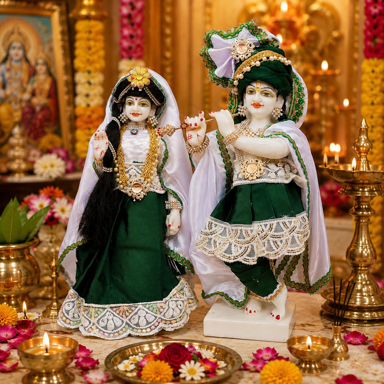 KRISHNAGALLERY1 Marble Dust Radha Krishan Murti Statue with fix Dress Decoration Home Pooja Gift Showpiece Radhe Krishna Idol Murti Size 12 Inch 1 Feet 1