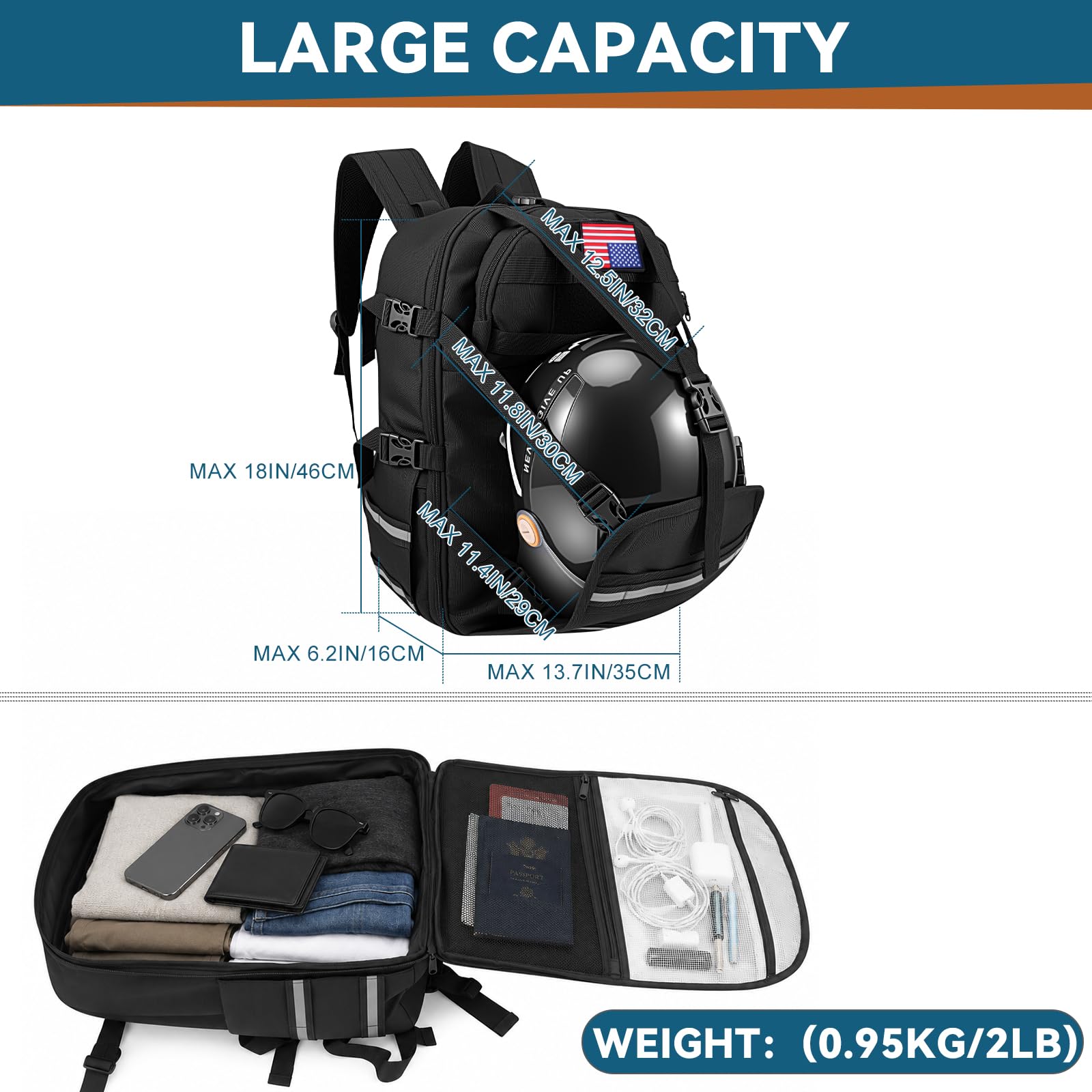 Zaino casco 35L per motociclismo | Custodia per casco da ciclismo, impermeabile, estensibilità fino a 180°, zaino da viaggio per uomo