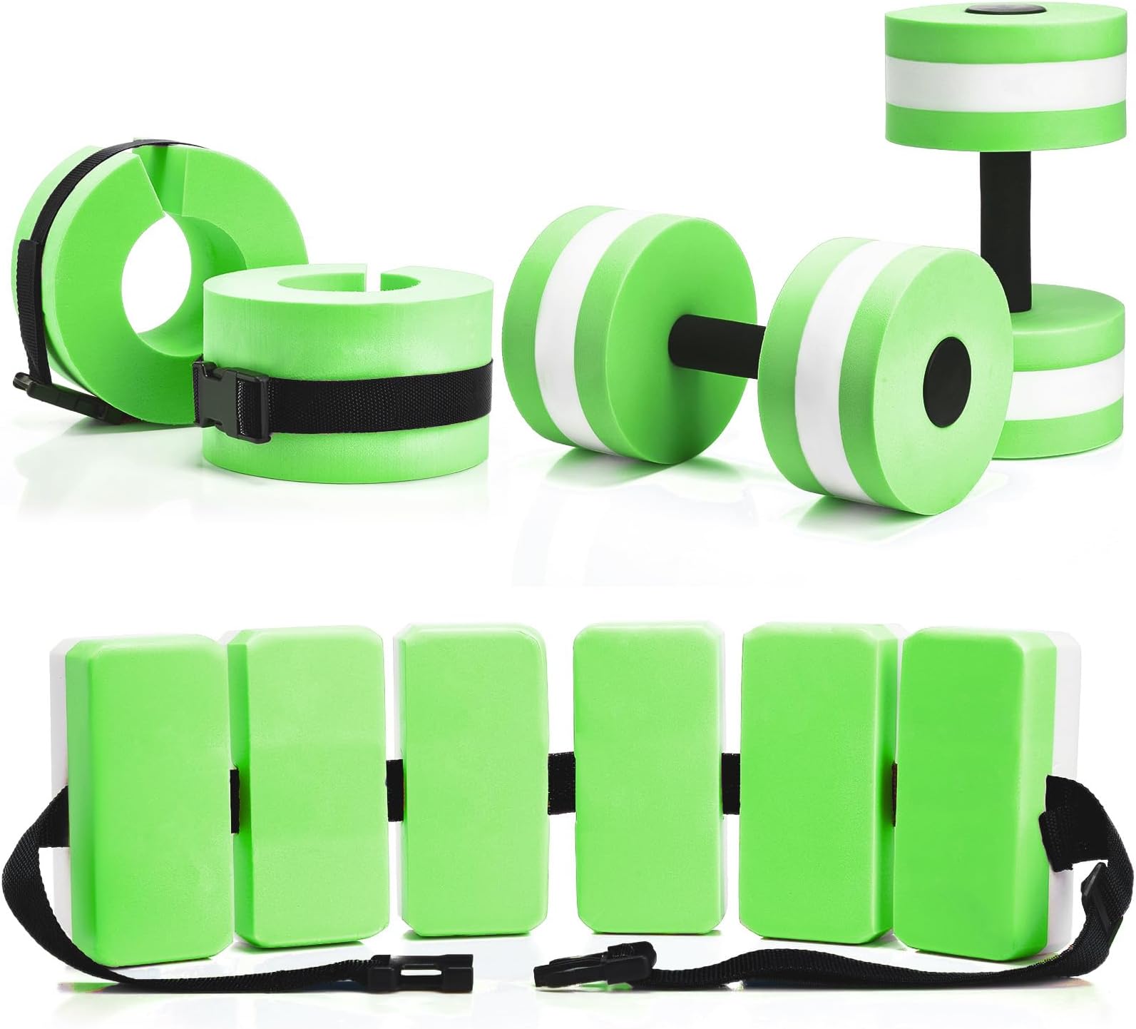 5 Pcs Pool Aquatic Exercise Set Including 2 Lightweight Water Dumbbells, 2 Ankle Swimming Weights, and Swim Belt Water Exercise Equipment for Aquatic Aerobics