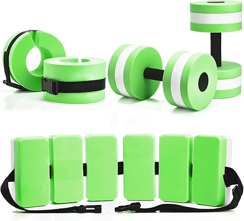 Miniatura 12 de Juego de 5 ejercicios acuáticos que incluye 2 pesas de natación en el tobillo, 2 mancuernas ligeras para ejercicio acuático y cinturón de natación,