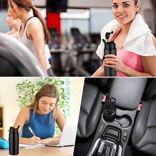 Miniatura 6 de Shellwei 10 botellas de agua de aluminio de 17 onzas reutilizables con tapas a presión, botella de agua de metal, ligera, portátil, botella de agua