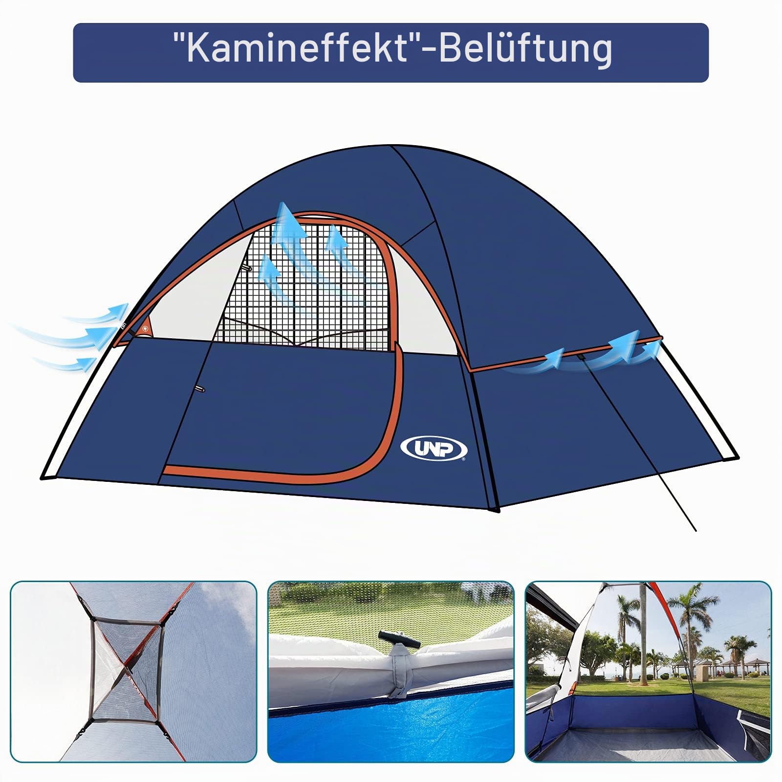 UNP Campingzelt 2-3 Personen, Wasserdicht, Winddicht, Mit Regenschutz, Einfach Aufzubauen, Tragbares Kuppelzelt FüR Camping