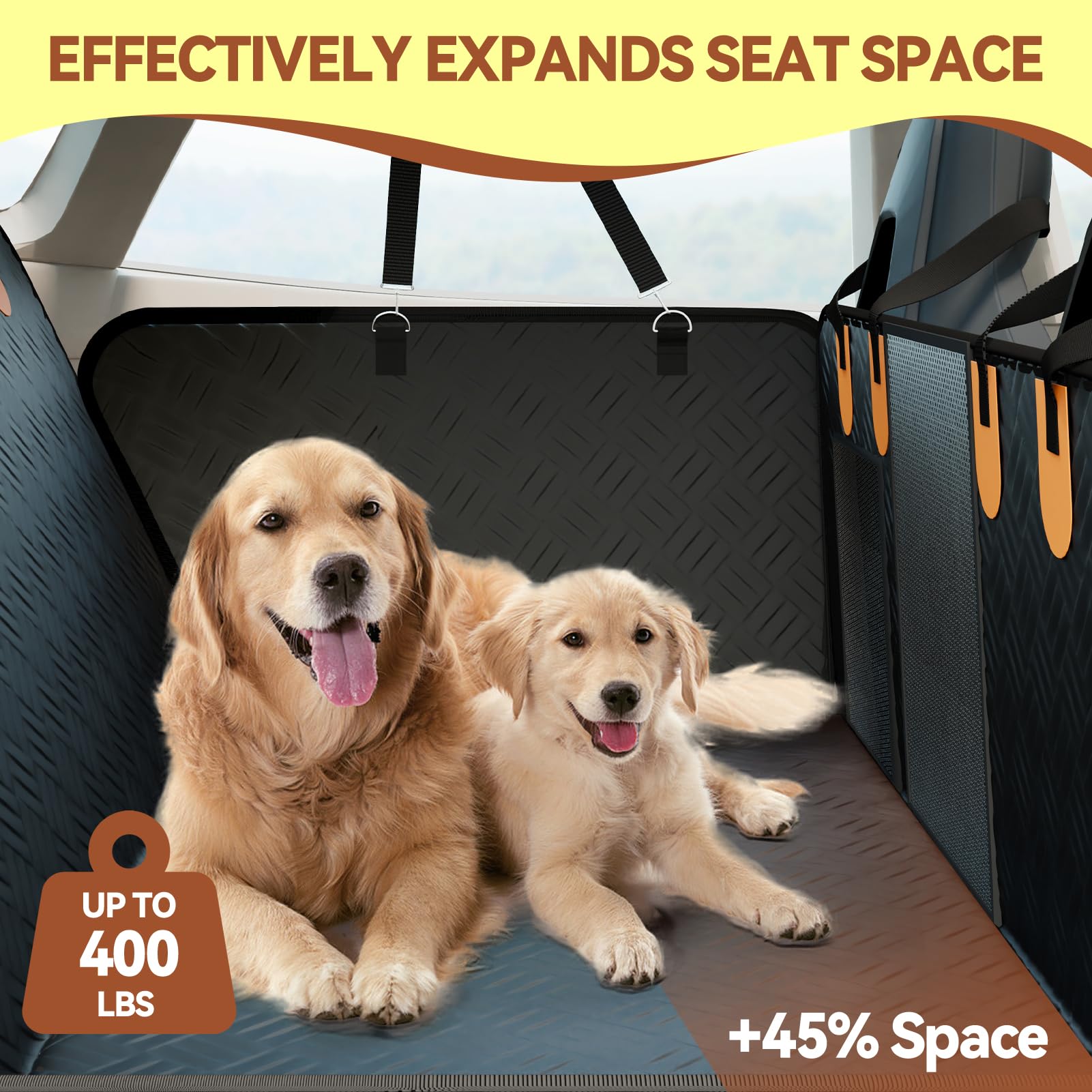 Dog Car Seat Cover for Back Seat, Hard Bottom Car Seat Cover for Dogs, Waterproof Non-Slip Foldable Back Seat Extender for Dog, Dogs Hammock Cargo Liner for Car SUV Truck, Black L - image 5