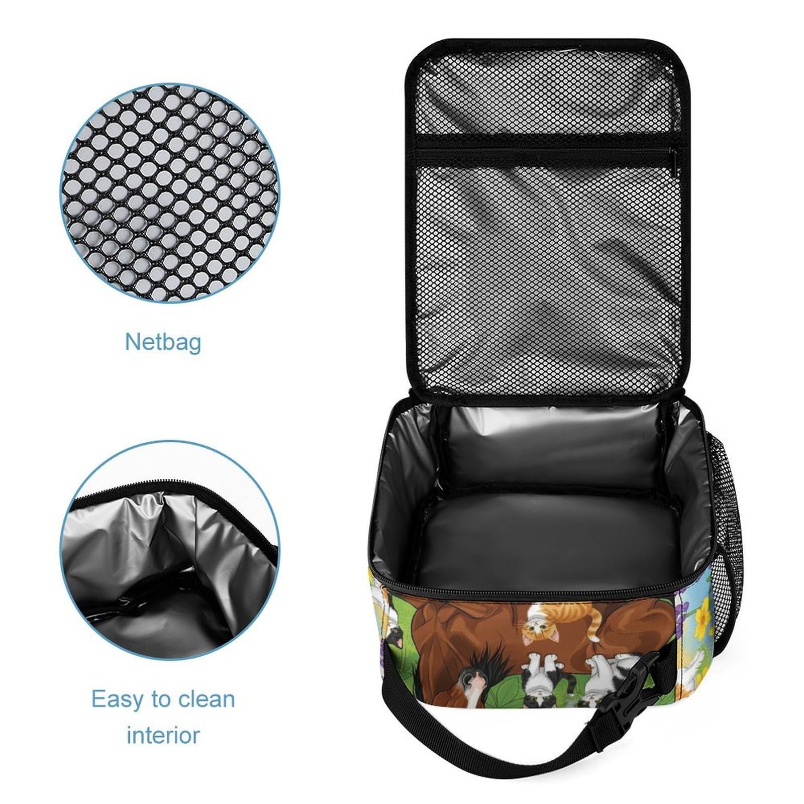 Conjunto de mochila con estampado de flores, caballo y gato, que incluye fiambrera, neceser y estuche de maquillaje.