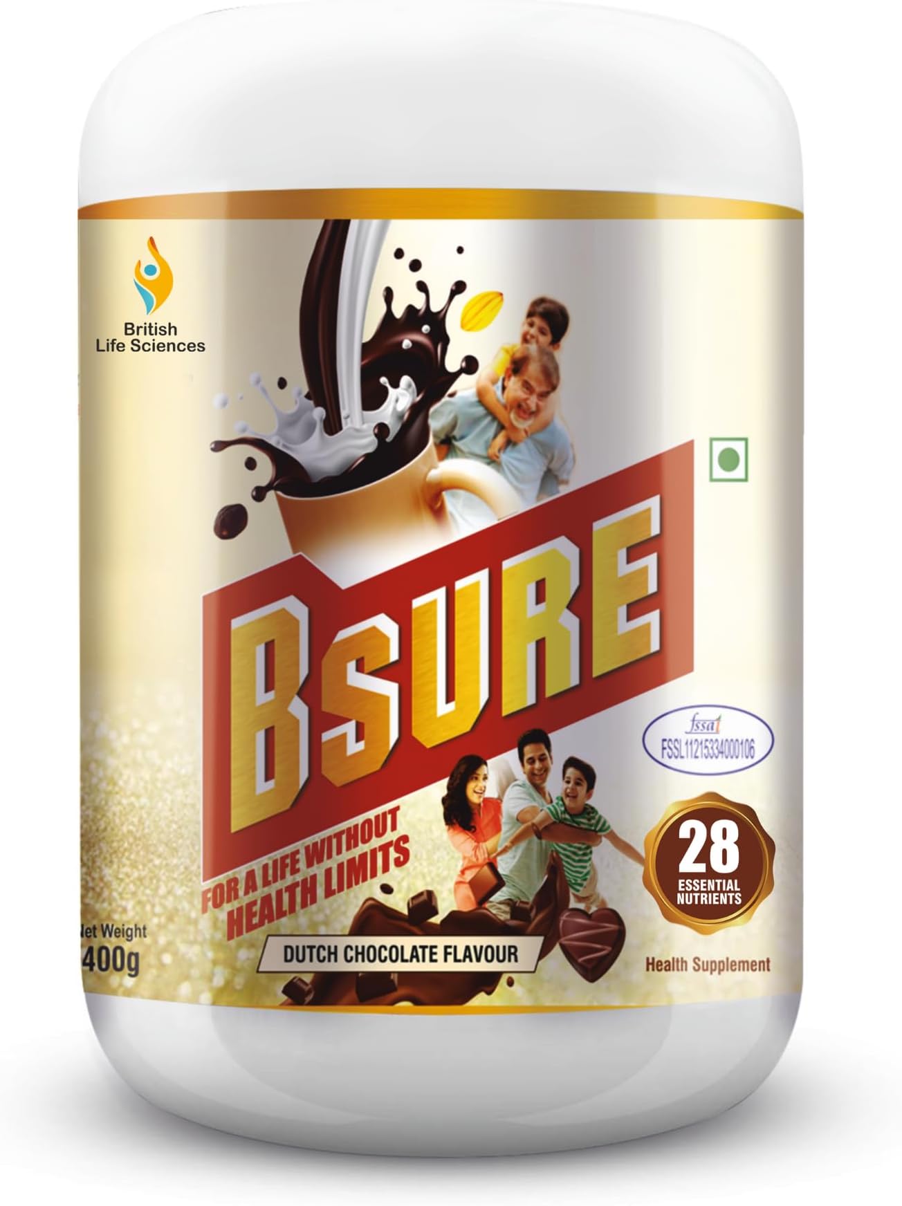 - Bsure - For a Life Without Health Limits | Complete Balanced Nutritional Supplement for All Ages | Immunity Booster with 3 Vital Antioxidants & 28 Nutrients | Gluten-Free | Dutch Chocolate Flavour | 400g