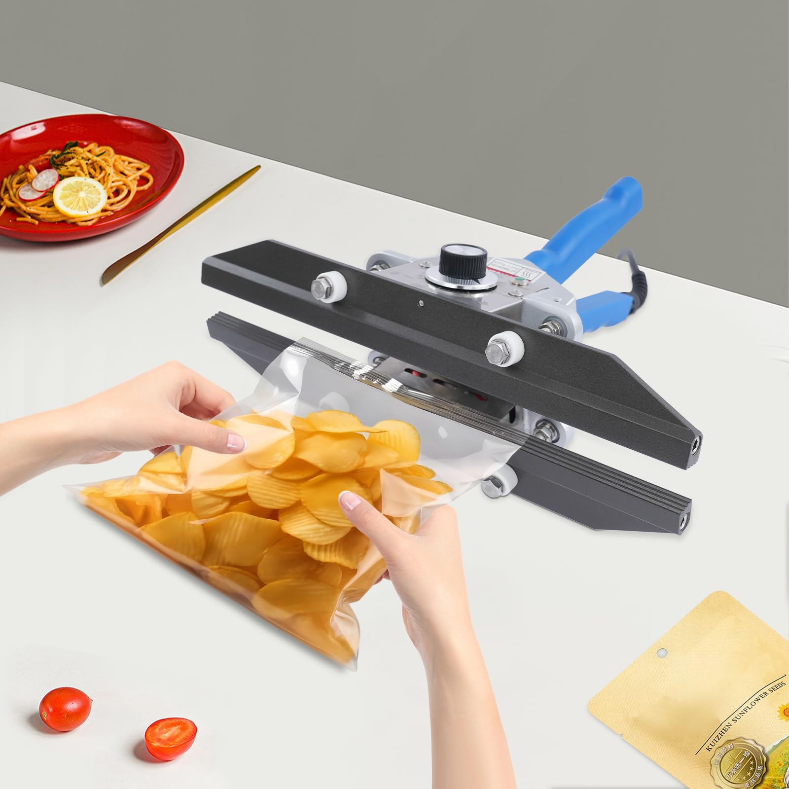 Folienschweißgerät Tragbar Handversiegeler 500W Heißsiegelgerät | 12" Vakuumiergerät für Damit Lebensmittel Frisch | Bag Sealer für Chips Tüten, Aluminium-Folien, Kraftpapier (Blau)