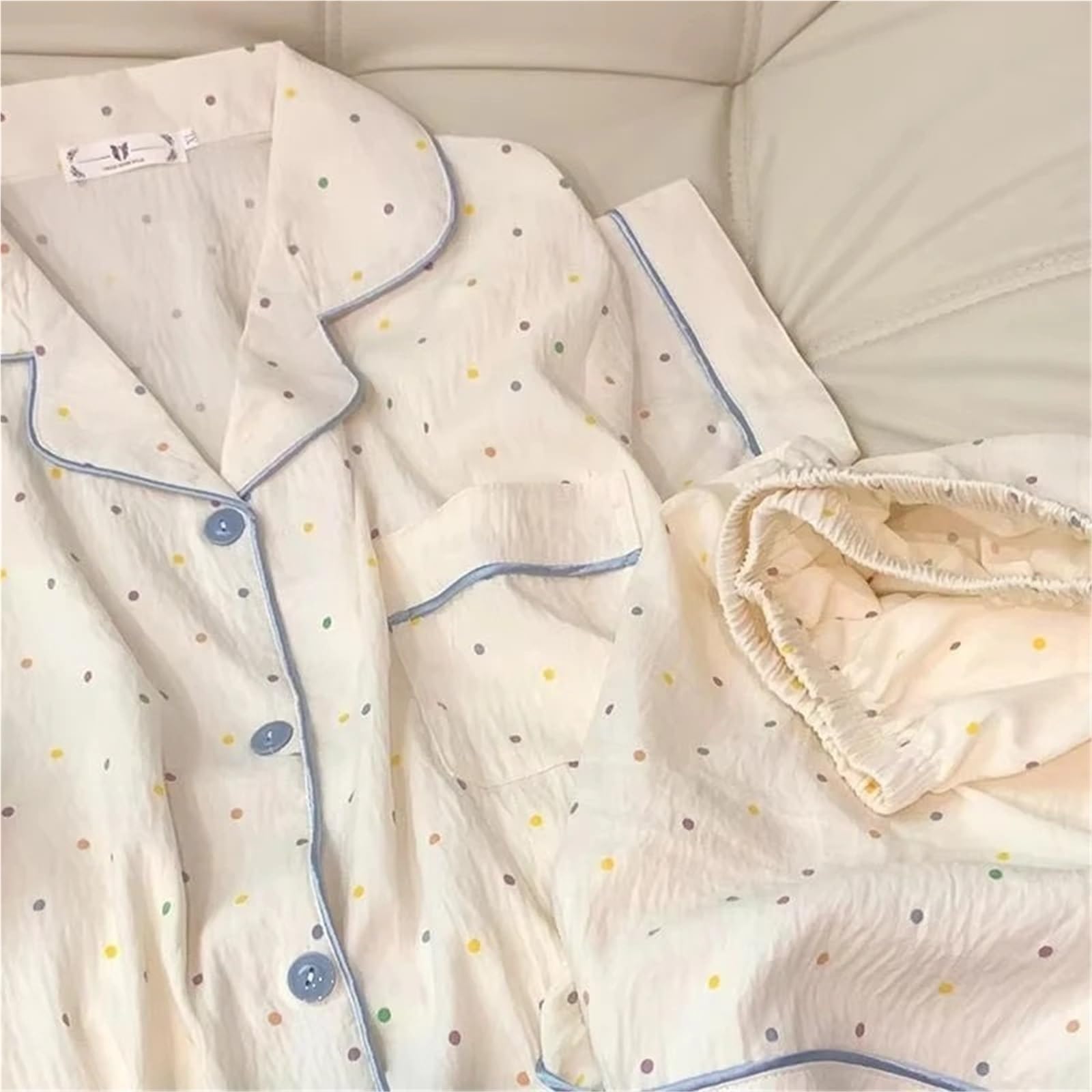 Conjunto de Pijama algodón con Estampado Lunares for Mujer, Conjunto 2 Piezas Top y Pantalones Cortos Manga Corta, for el hogar Informal cómodo para Descanso en casa