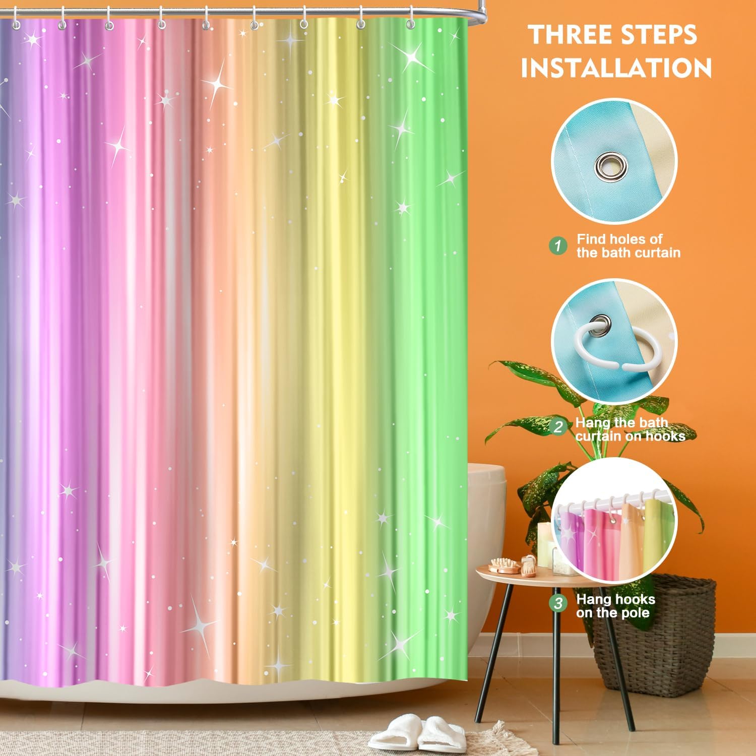 Lokigo Teal and Pink Shower Curtains for Bathroom, Ombre Colorful ​Cloth Fabric Shower Curtain Set with 12 Hooks, Light Blue Green Shower Curtain for Girls Kids, Ombre Pink Bathroom Decor 72 x 72