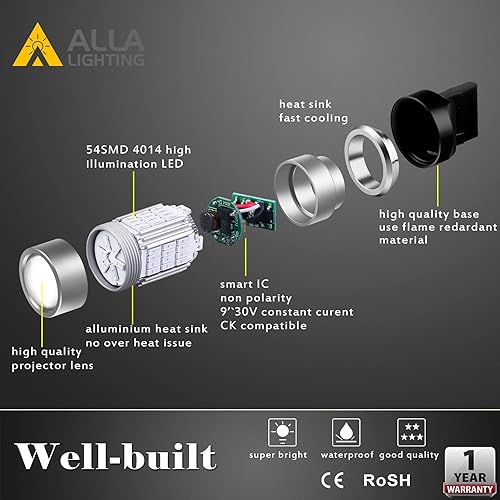 Miniatura 6 de Alla Lighting T20 7440 7443 Bombillas LED rojas superbrillantes 4014 54-SMD señal de giro, luces traseras de freno de repuesto para automóviles,