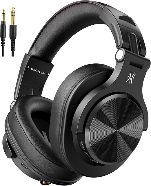 OneOdio A70 Écouteurs Bluetooth sur oreille Fusion avec 72H Temps de jeu, Studio DJ Casques avec porte de partage, casques d'enregistrement filaires et sans fil avec son stéréo pour guitare pour piano électrique AMP