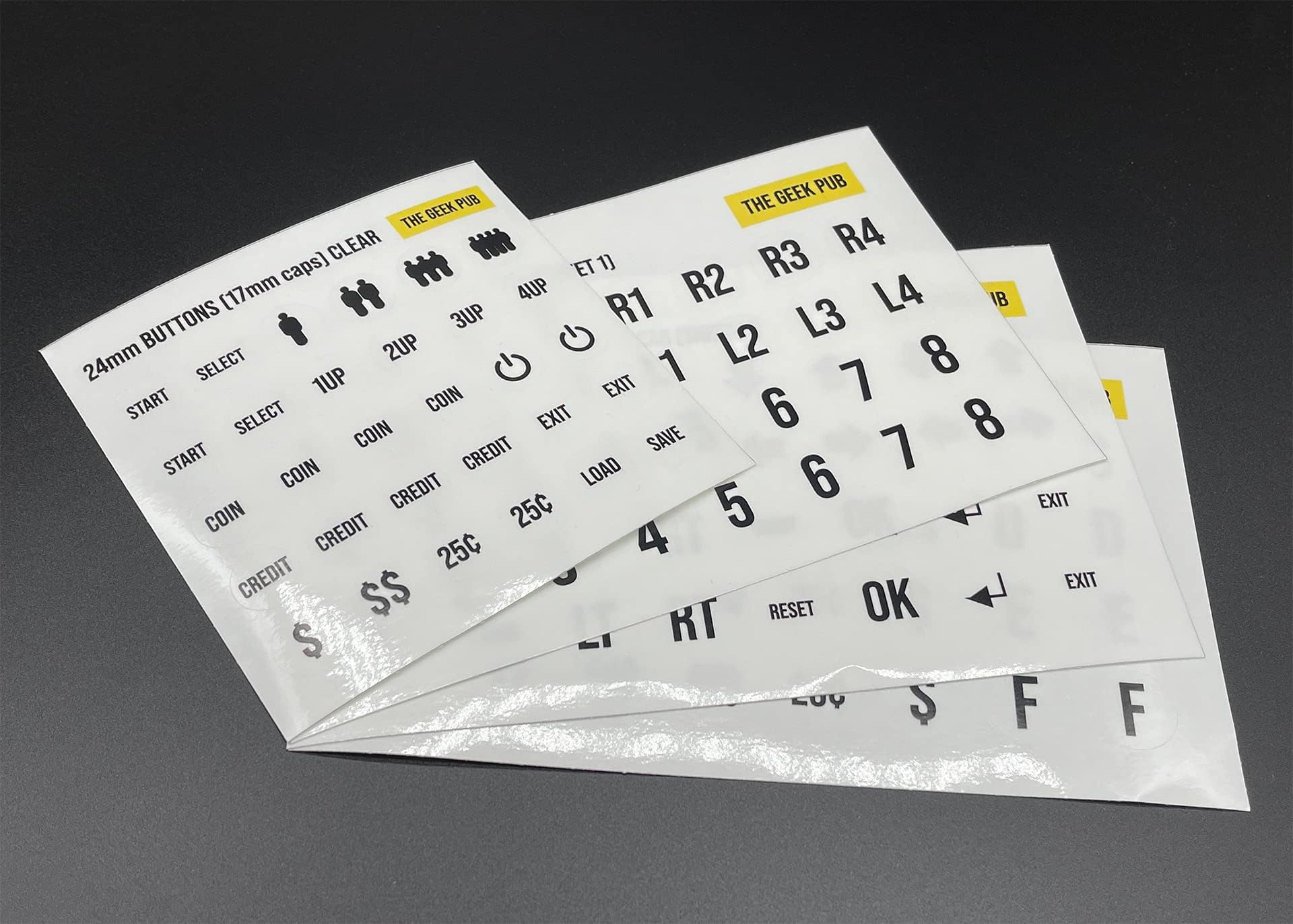Die-Cut Arcade Button Labels (No Circle) | Button Label Stickers for Arcade Cabinets | Arcade Button Cap Labels | 24mm and 30mm Button Caps