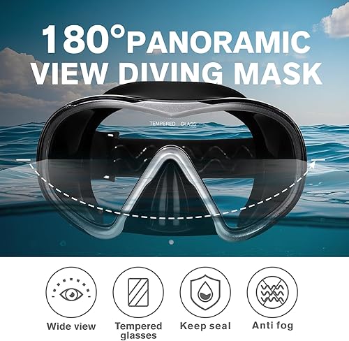 Miniatura 9 de Gafas de buceo antivaho con vista panorámica en HD y cubierta nasal para adultos y jóvenes máscara de vidrio templado para practicar esnórquel o