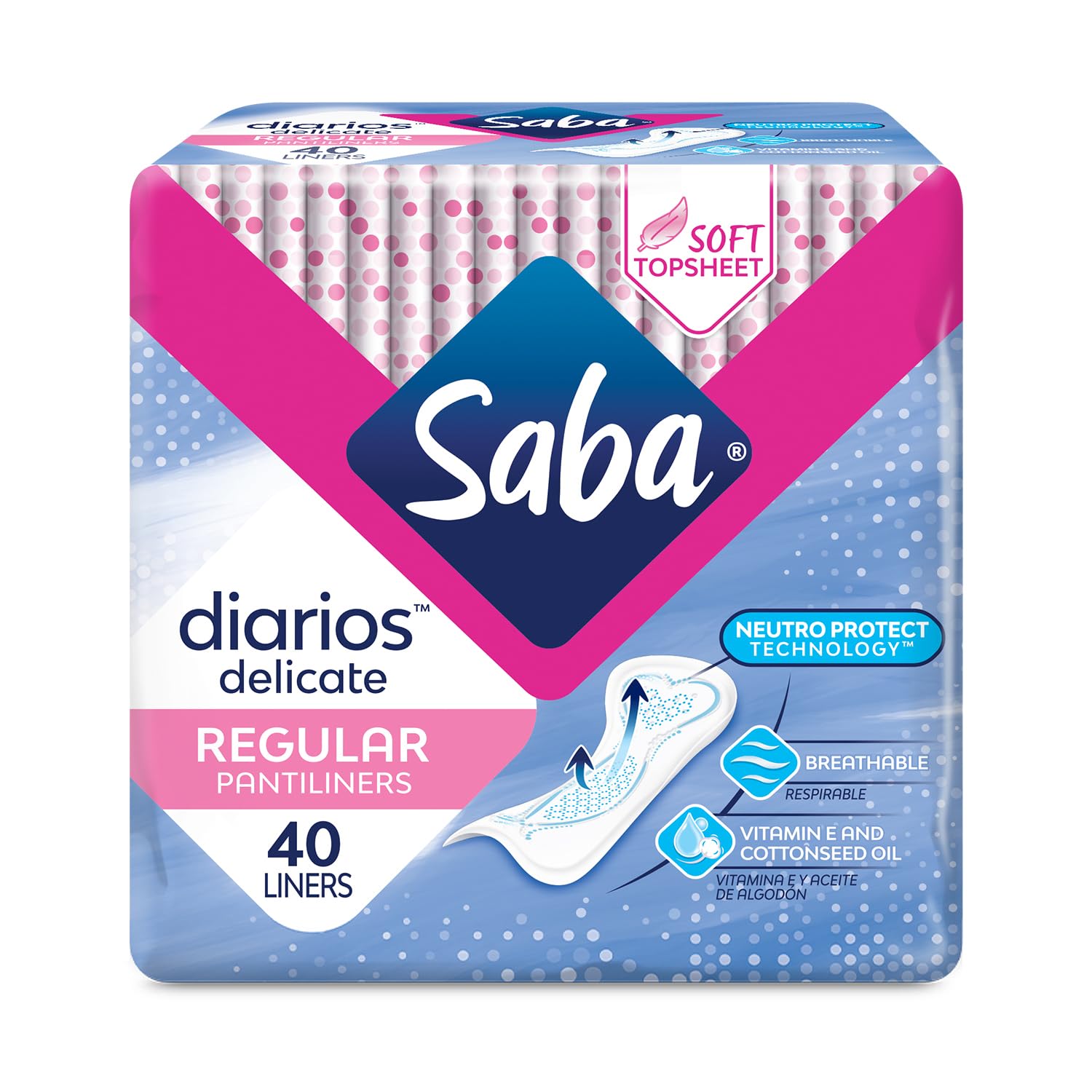 Saba Diarios Long Liners for Daily Use, Breathable Pantiliners, 400 Count (10 Packs of 40)