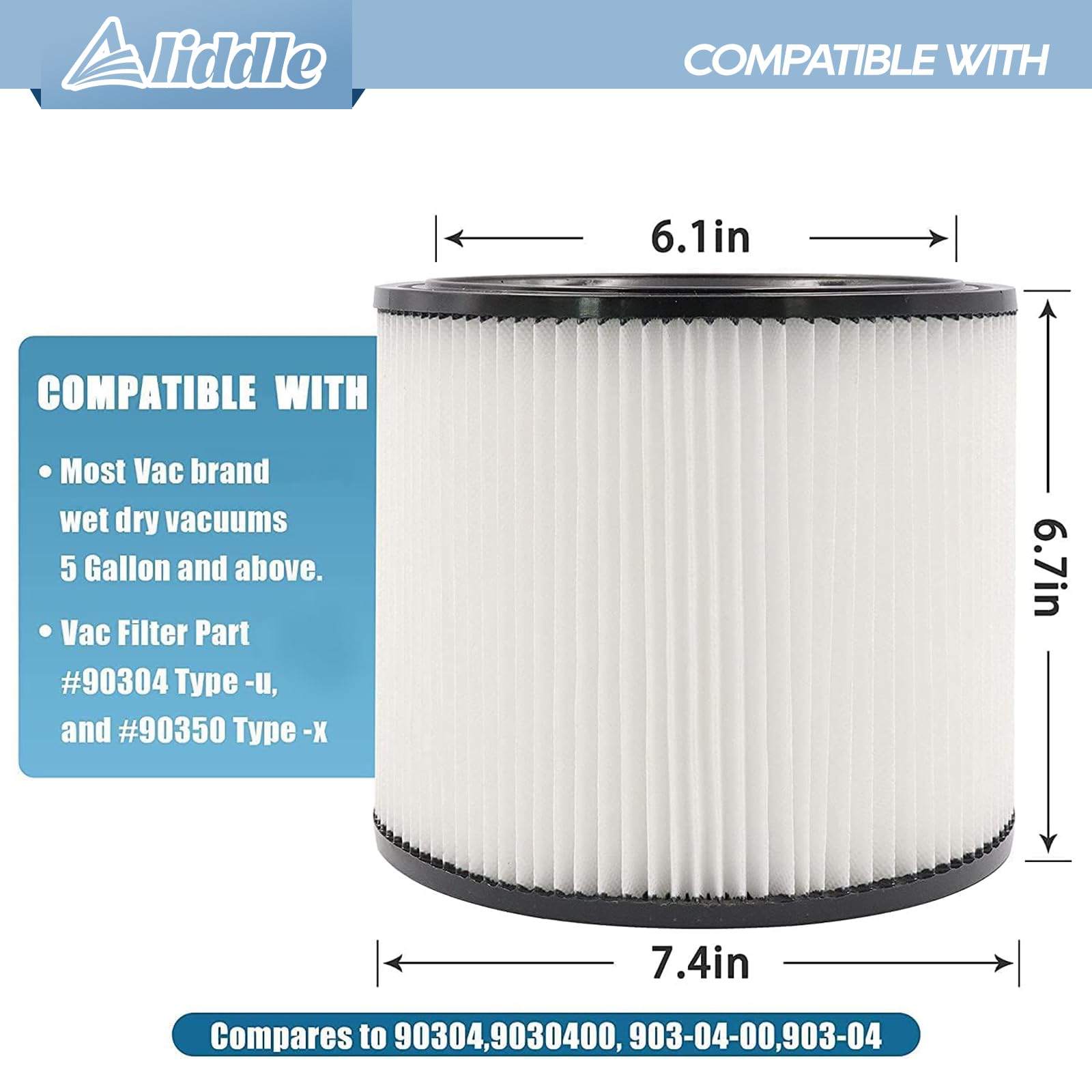 Filter Replacement 90304, 90107 dry filter, 90585 Foam Sleeve Fit for shopvac 90304, 90350, 90333, 90585, 903-04-00, 9030400,5 Gallon Up Wet Dry Vacuum Cleaners, 26 Pack