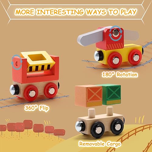 Miniatura 2 de SainSmart Jr. Juego de tren de madera de 12 piezas, juguetes de tren con caja de almacenamiento, trenes magnéticos de juguete compatibles con todas