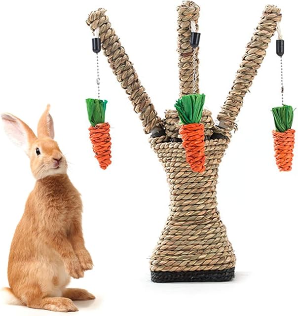 Small Animal Activity Toy, Bunny Fun Tree Rabbit Perfect Chew Bite Toys Scratcher Climbing Carrot Boredom Breaker for Small Animal Cat Guinea Pig Tooth Cleaning/Activity Play