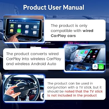 Carlinkit Wireless CarPlay Adapter 3-in-1Designed for TV Sticksfor Wired CarPlay CarsSupport converting Wired CarPlay to Wireless CarPlay & Android AutoSupport HDMI Port Fir e TV Sticks inputting
