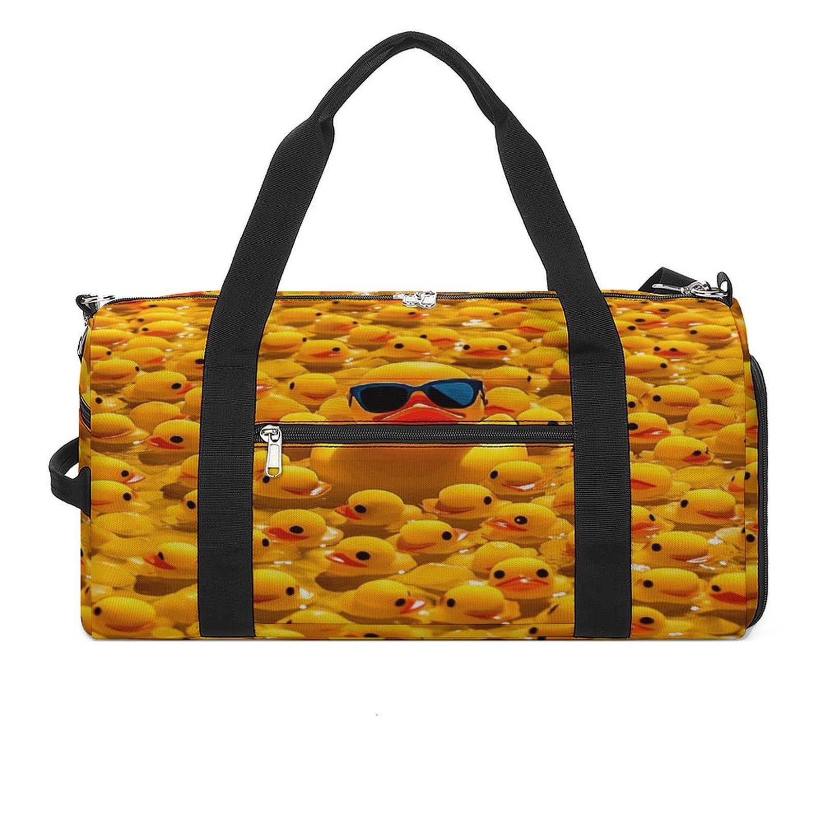 Turnbeutel für Damen und Herren, gelbe Gummi-Ente mit Sonnenbrillen-Druck, Turnbeutel, wiederverwendbarer Turnbeutel, Turnbeutel mit Schuhfach, Stil, Einheitsgröße, modern, Stil:, Einheitsgröße,