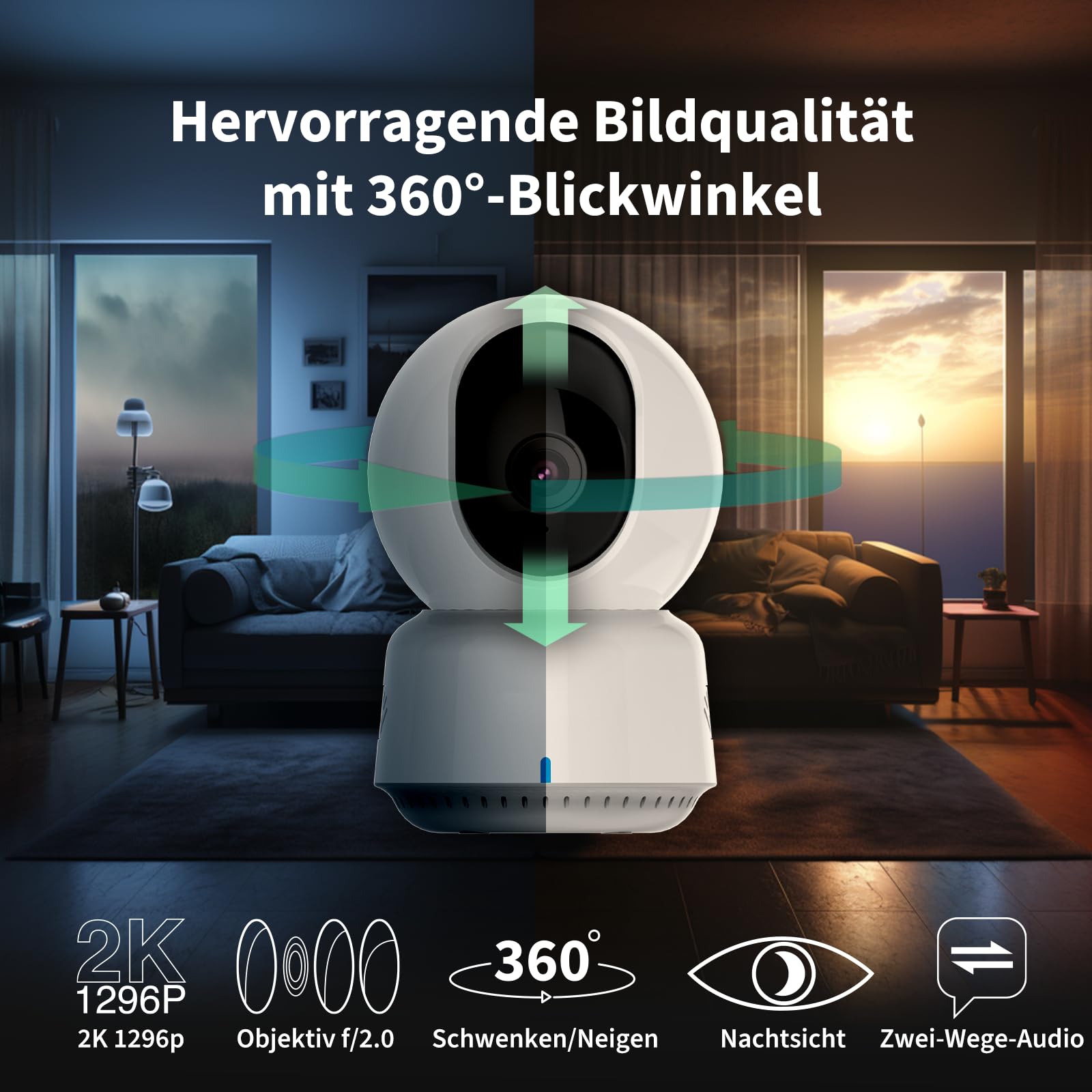Aqara 2K Innenraum Sicherheit Kamera E1, HomeKit Secure Video | Schwenken&Neigen, 2-Wege-Audio, Nachtsicht, Personenverfolgung, Wi-Fi 6, HomeKit, Alexa, Google Home, SmartThings, IFTTT