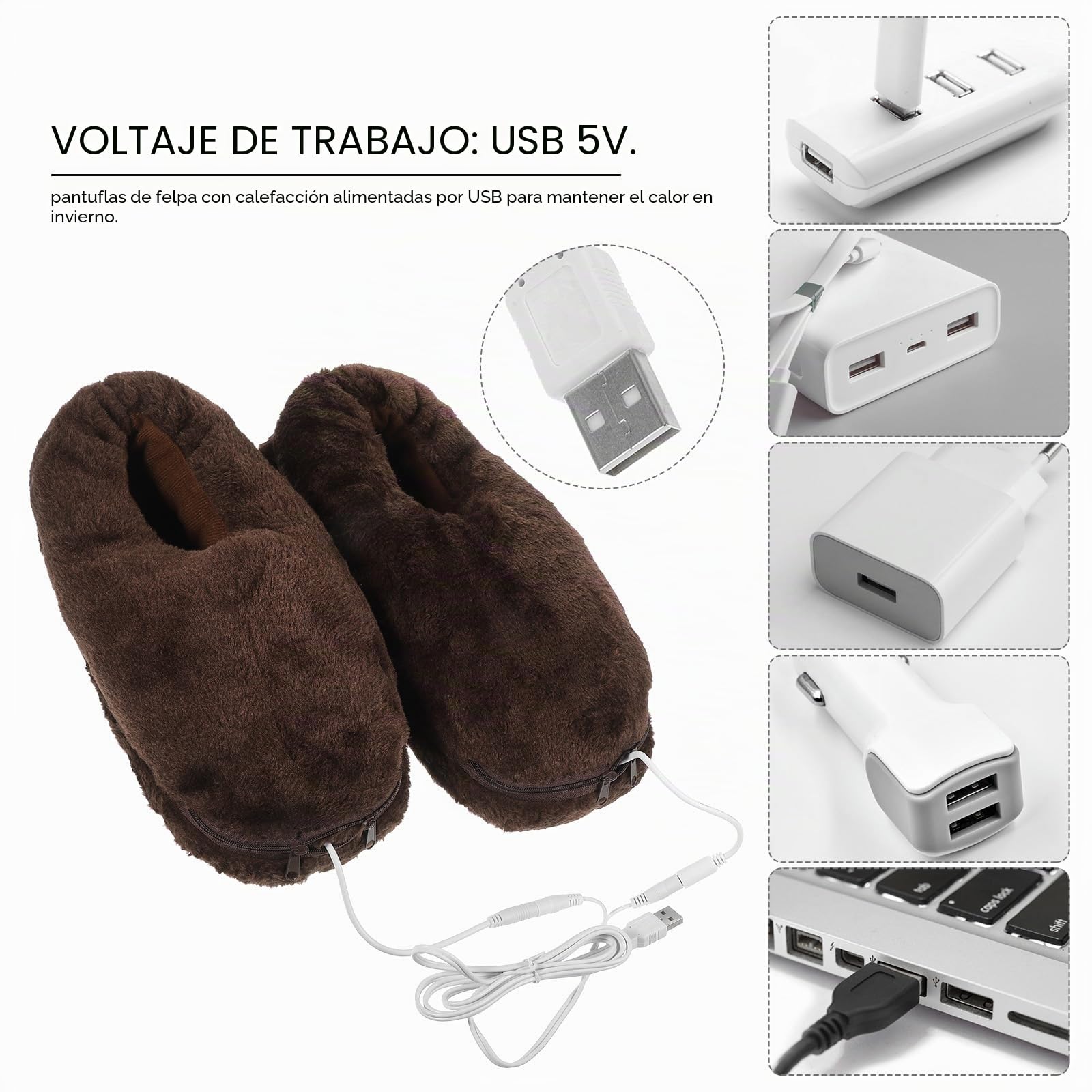 Pantuflas EléCtricas con CalefaccióN USB para Hombre Y Mujer Zapatillas TéRmicas Calentador De Pies USB con Forro De Felpa Y AlgodóN Polipropileno Regalo Invierno Negro 30X14X9 Cm