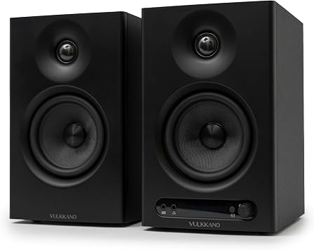 VULKKANO PRO4 Studio Monitor Speakers with 4  Woofer, Bluetooth, Balanced TRS Input, RCA, Headphone Output, AUX, Optical, EQ Adjustments, PC Monitor Speakers