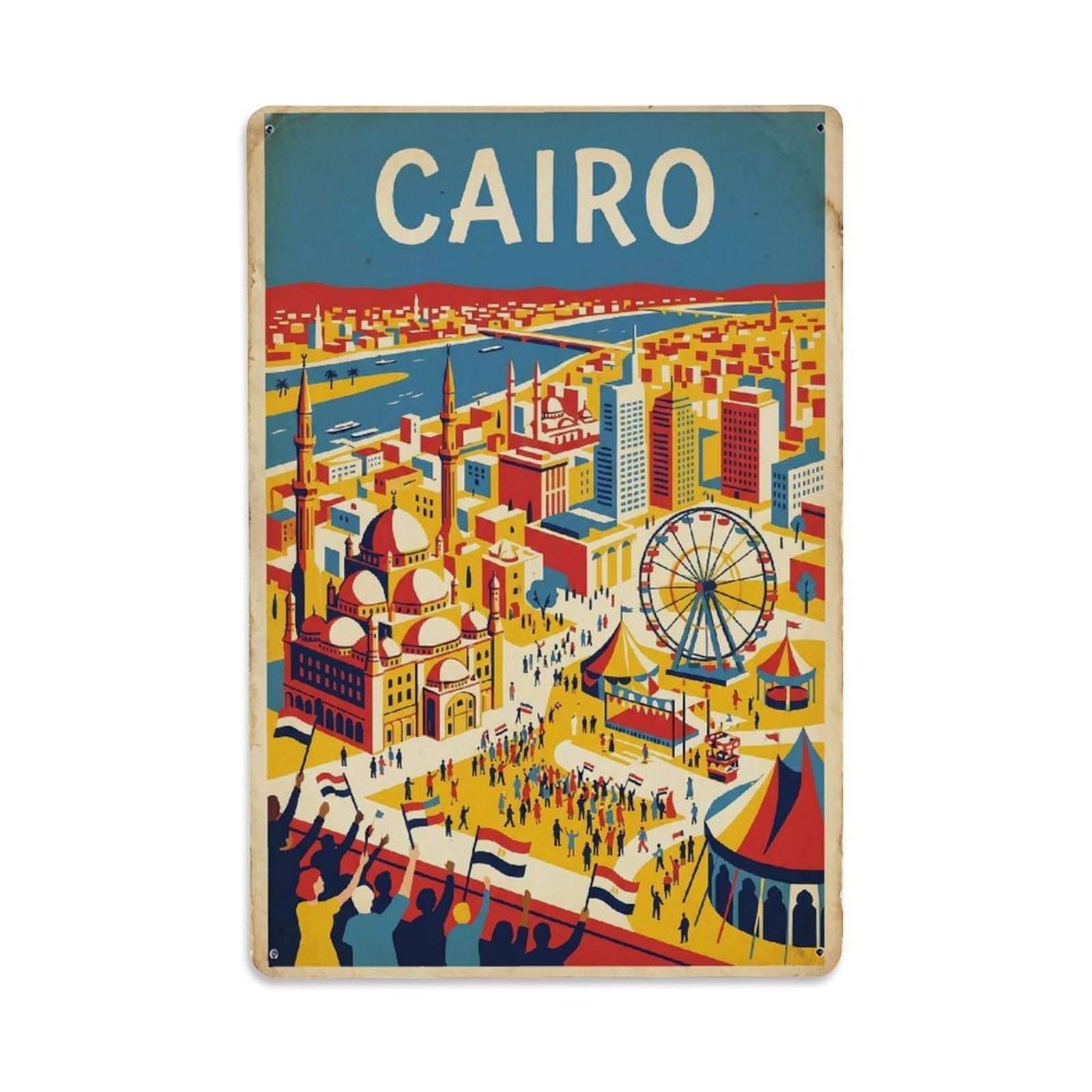 Gead 8X12inch Style Vintage Travel Cairo Vista Metal Tin Sign