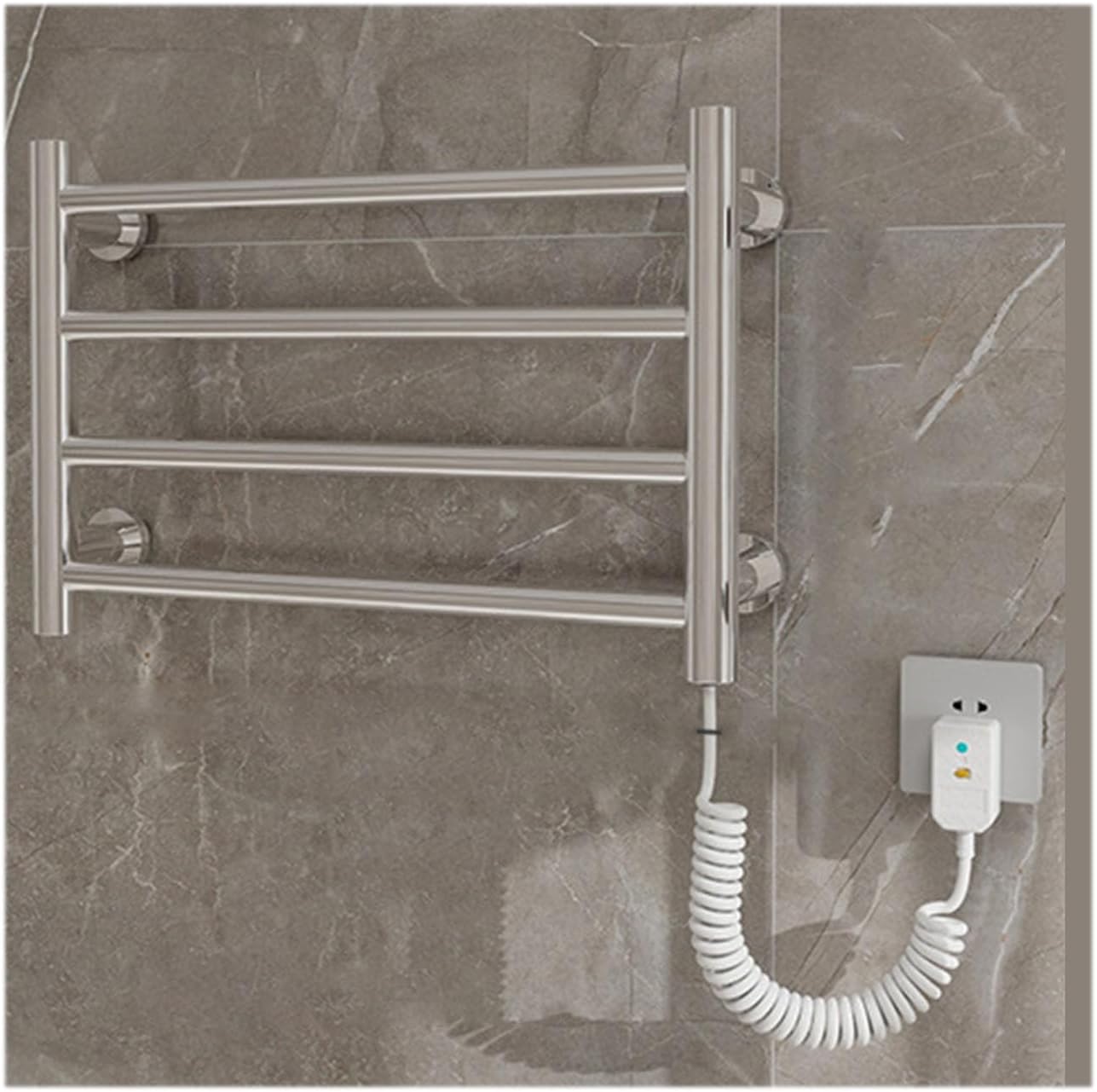 Black,Plug in Right,Energy-Saving Heated Drying Rack 4 Bars,Heated Towel Racks for Bathroom Wall Mounted,Small Plug-in