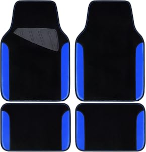 CAR PASS Rainbow Waterproof Universal Fit Faux Leather Car Carpet- Anti-Slip Nibbed Backing Floor Mats for SUV, Vans, Sedans, Trucks, Automotive Set of 4pcs (Black with Blue)