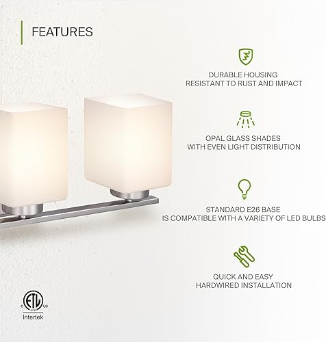 Miniatura 3 de ASD Accesorio de iluminación de tocador de montaje en pared de 3 luces  Enchufe E26 de 60 W de 120 V  Compatible con bombillas LED,