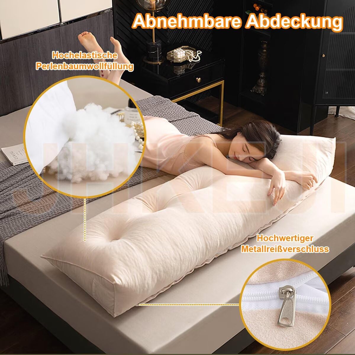 Couchkissen Groß, Rückenkissen 60CM Orange, Lesekissen für Bett und Sofa, Chenille Sofakissen mit Waschbarem Bezug, Rückenpolster für die Wand, Sitzkissen, Wandkissen, Keilkissen zum Anlehnen im Bett