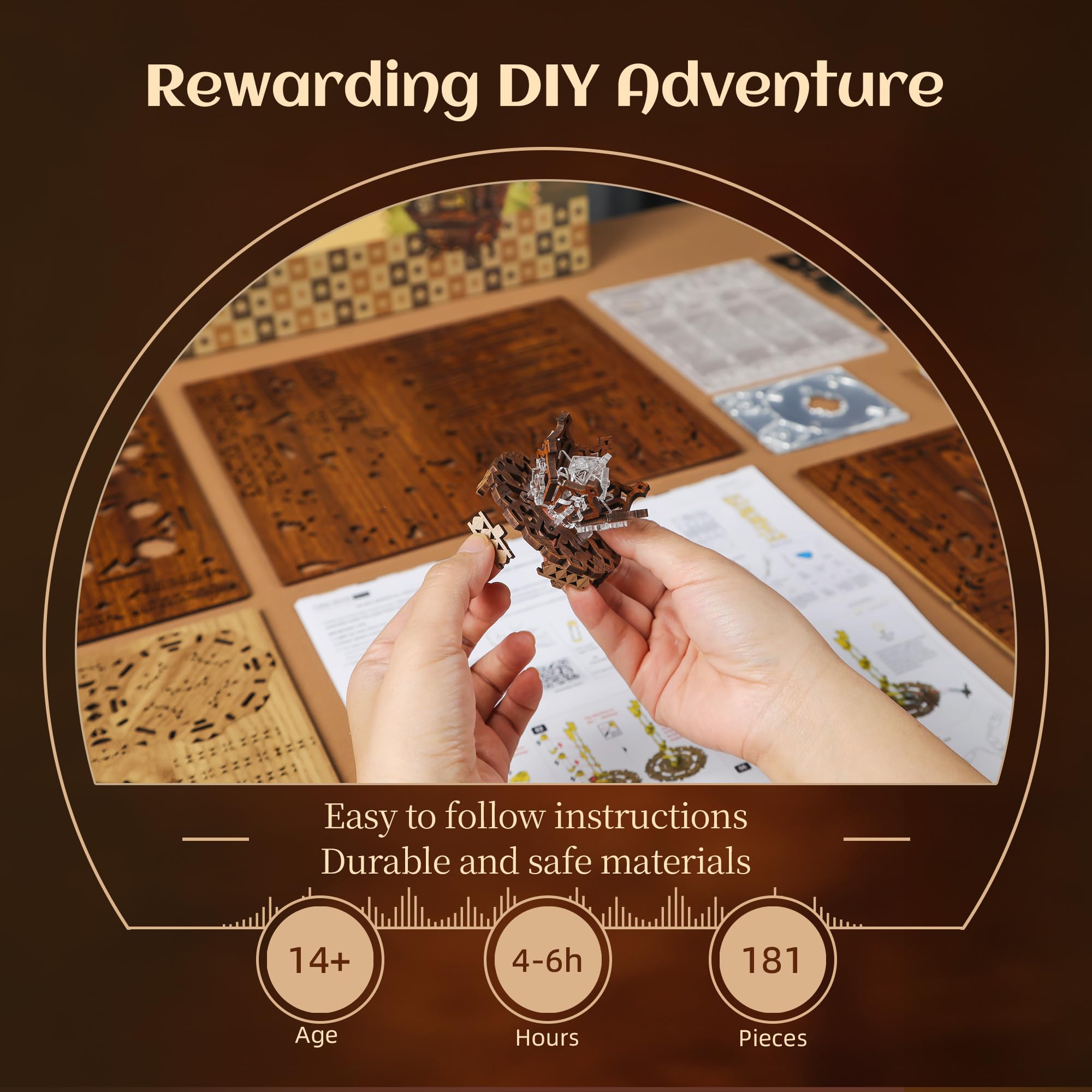 FUNPOLA LED 3D Wood Puzzle Poker World Projector Lamp, DIY Craft Kit with LED Lights and Music Box, Creative Poker-Themed - Image 4