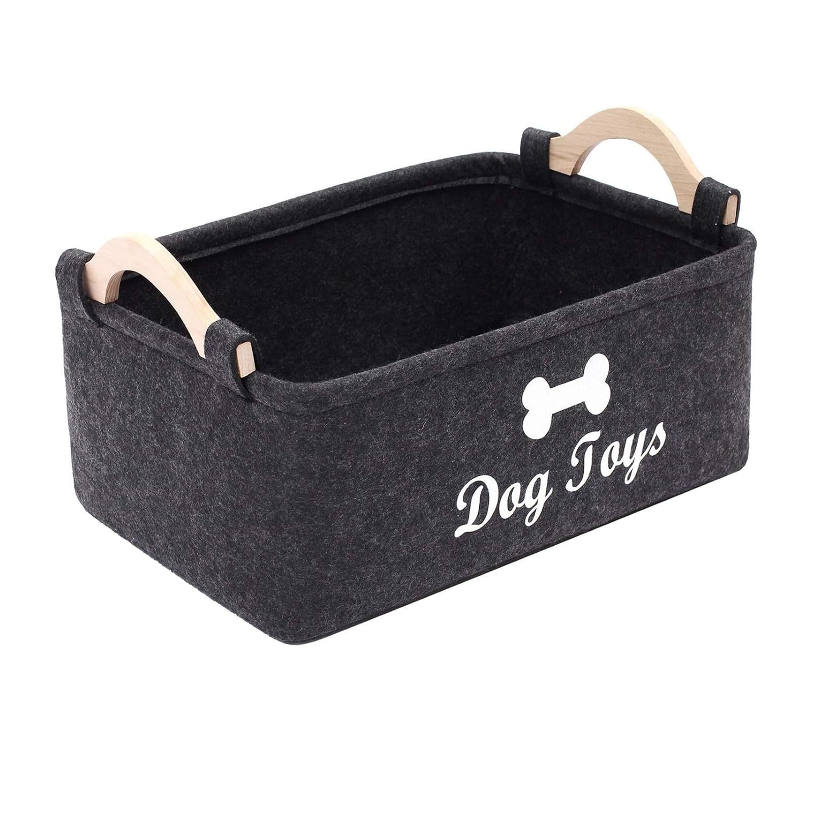 Shntig Wooden Handle Felt Storage Bin for Pet Toy Clothes and Household Items Laundry Storage Basket