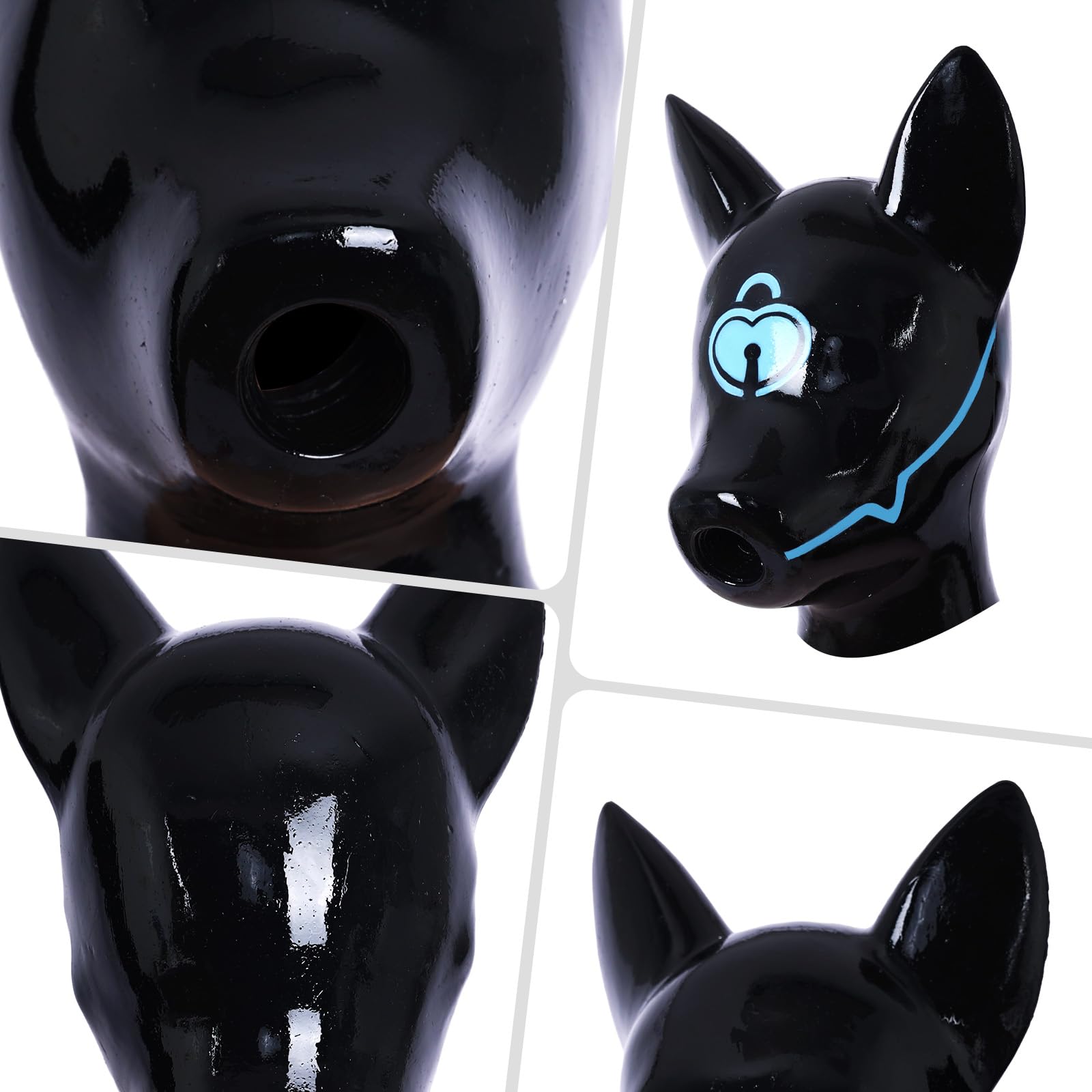 SMITIZEN Latex-like Silicone Drone Dog Mask, Shiny Full Face Rubber Hood, Breathable Gas Mask Puppyplay Gear Furry Fetish Art: Blue-long Ears