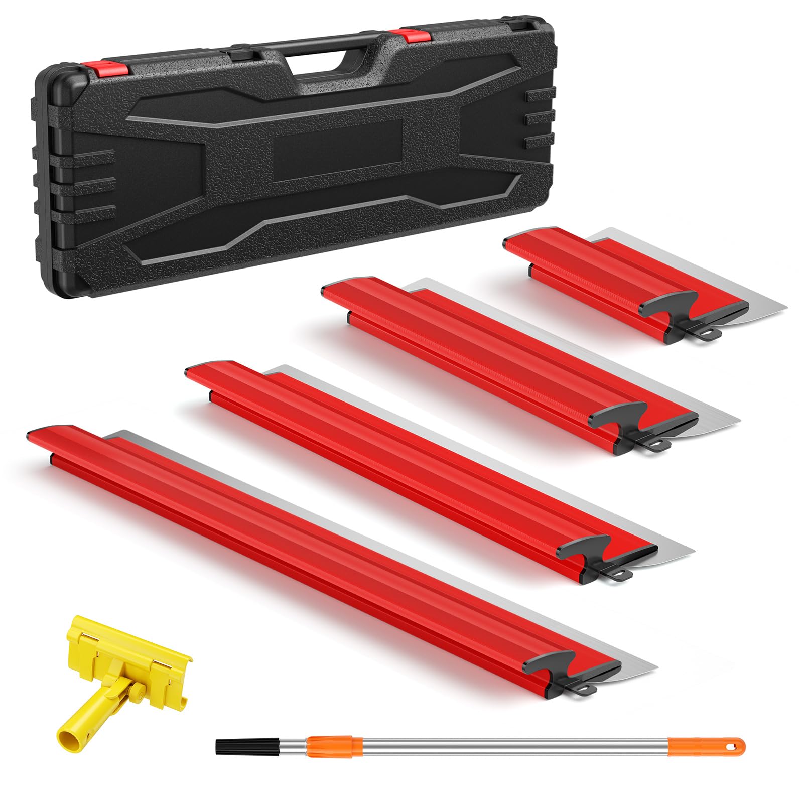 Flächenspachtel Set 4tlg. (25/40/60/80), Spachtel Werkzeug mit Ersatzklingen & Teleskopstange & Schaber, 0,45 mm Edelstahlklinge, Glättungsspatel Kit für Trockenbau & Verputzer