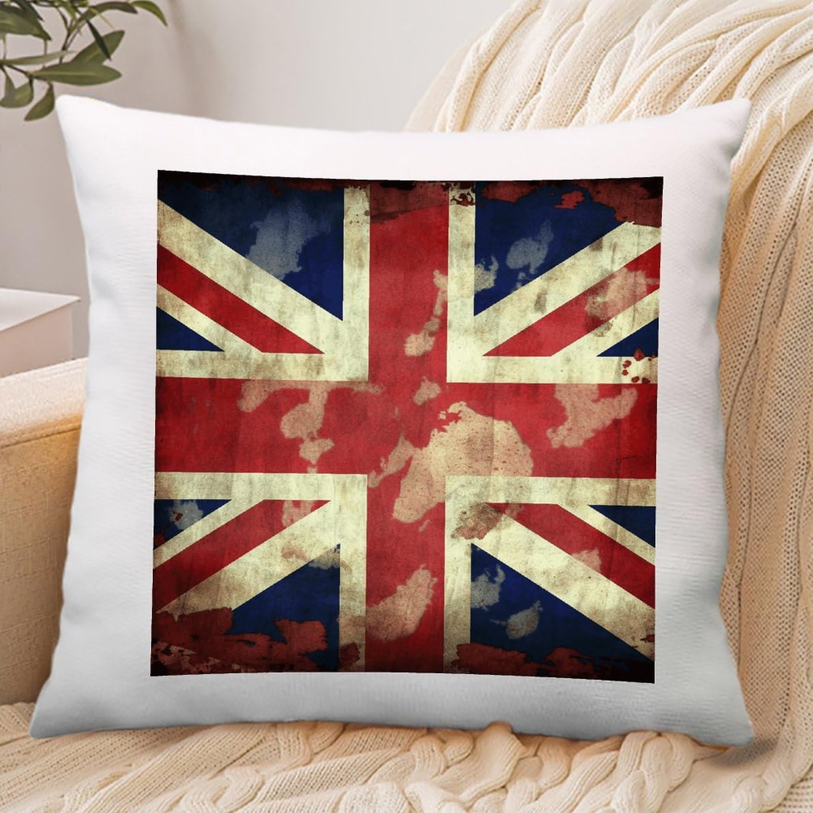Vintage Union Jack British Flag Throw Pillow Covers Square Cushion Cases with Zipper Soft Cotton and Linen Pillowcase Luxury Cozy Pillows Shams Lumbar Pillow Shells for All Seasons