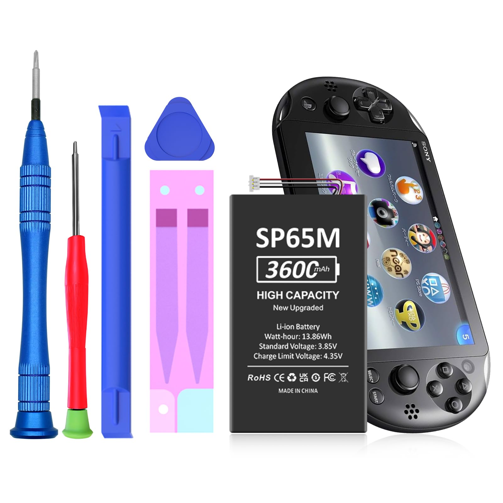 PS Vita SP65M Battery, (2025 Upgrade) 3600mAh High Capacity Li- Polyme Replacement Battery for Sony PlayStation PS Vita SP65M PCH-1001 PCH-1101 1003 1103, with Professional Replacement Tool Kit