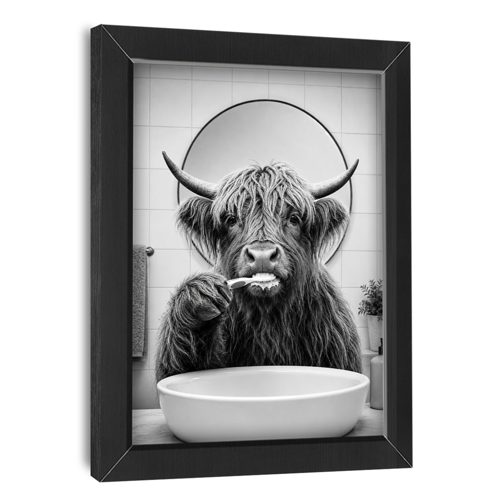 Mecowcm Bathroom Highland Cow Wall Art Decor Pictures Painting 12"X16"