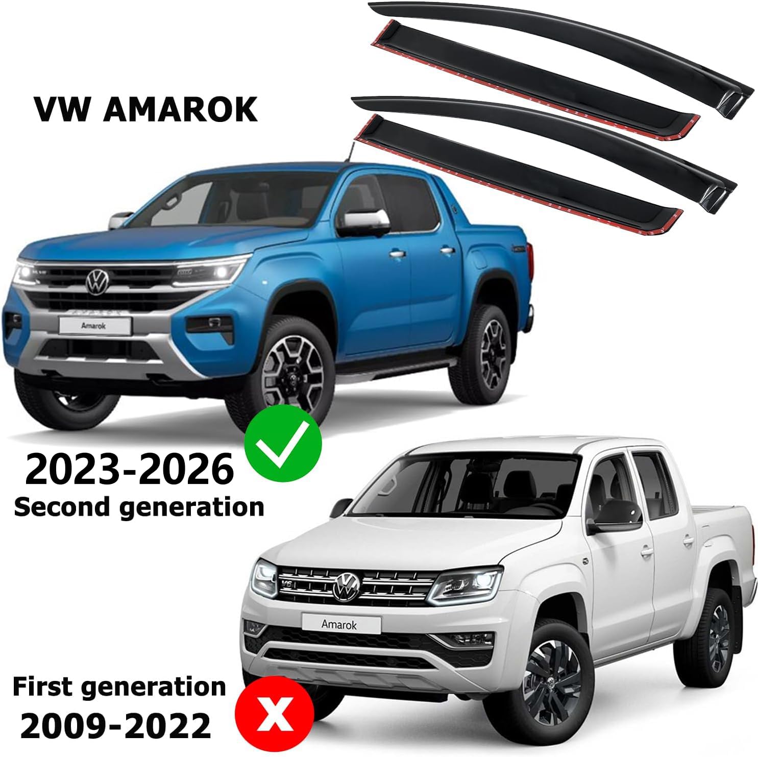 Windabweiser für Volkswagen VW Amarok 2023-2026 Doppelkabine V6 Aventura Trendline Startline Highline Tinted Kleben Regenabweiser (Amarok 2023-2026)