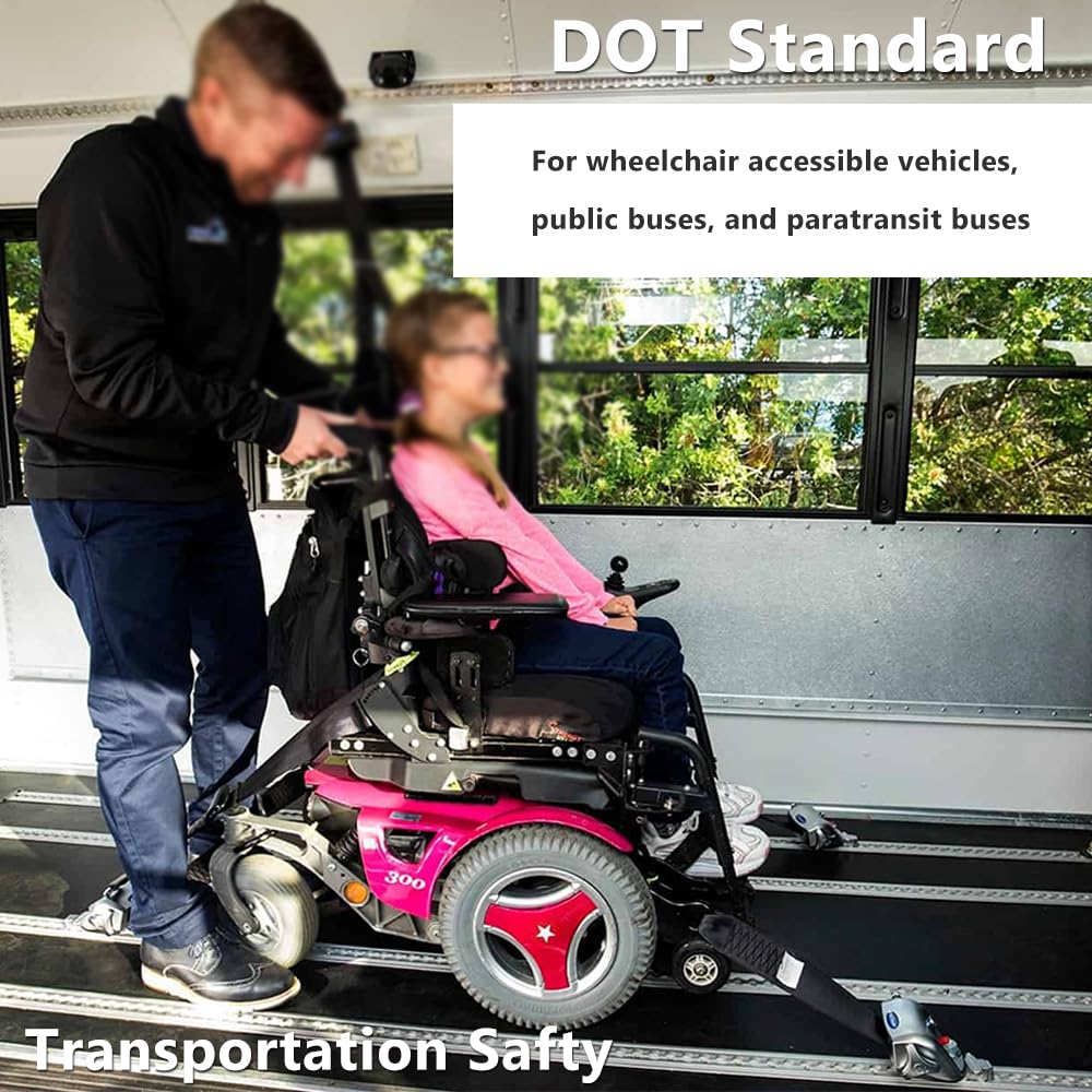 Einziehbares Rollstuhl-Aufrollsystem für Transit- und Paratransit-Busse, passend für L-Schienenbeschläge mit Becken- und Schultergurt-Kombination, DOT-Standard, 4 Stück