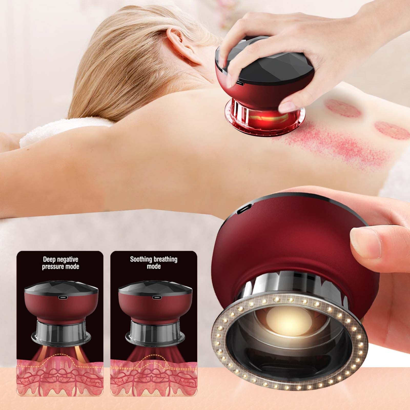 Acboor Ventouse Cellulite Electrique, (12 Vitesses Réglables) Ensemble Ventouses Electrique Masseur Ventouses Sous Vide Ensemble Thérapie Ventouses Electrique Intelligent avec Lumière Rouge