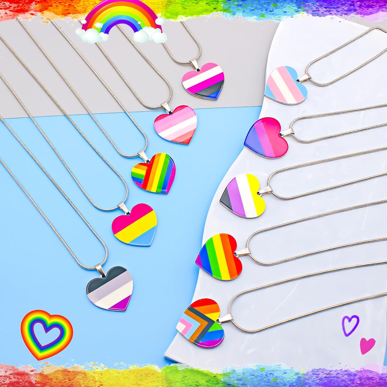 Nanafast Heart Rainbow Necklace - Stainless Steel LGBT Rainbow Pride Necklace for Women & Men - Image 5