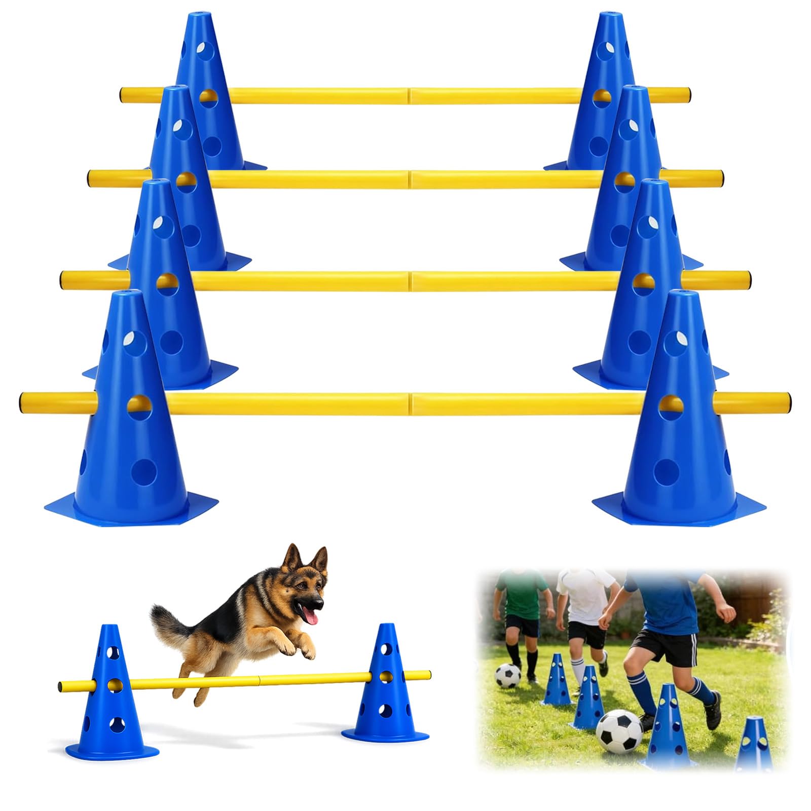 MeYuxg Agility Set para perros – Cavaletti – Juego de barreras ajustables para perros y niños, 23 cm de altura, 8 barras de 80 cm
