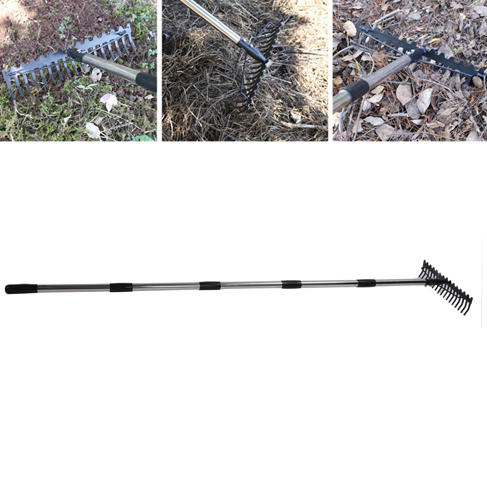 Rastrillo de Jardín Ajustable, 17 Puntas, Herramienta Multifuncional para Recoger Hojas, Nivelar el Suelo, Gestionar el Césped (5 Sección)