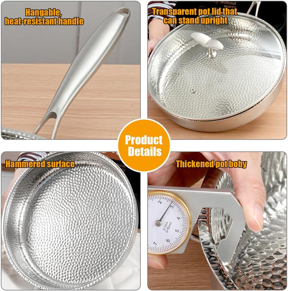 Hammered Pan, 2026 New Upgrade Non Stick Frying Pans with Solid Titanium Spatula, No-Coating Nonstick Skillet, Ultra-Durable, Scratch-Resistant, Even Heating for Cooking with All Cooktops,No l